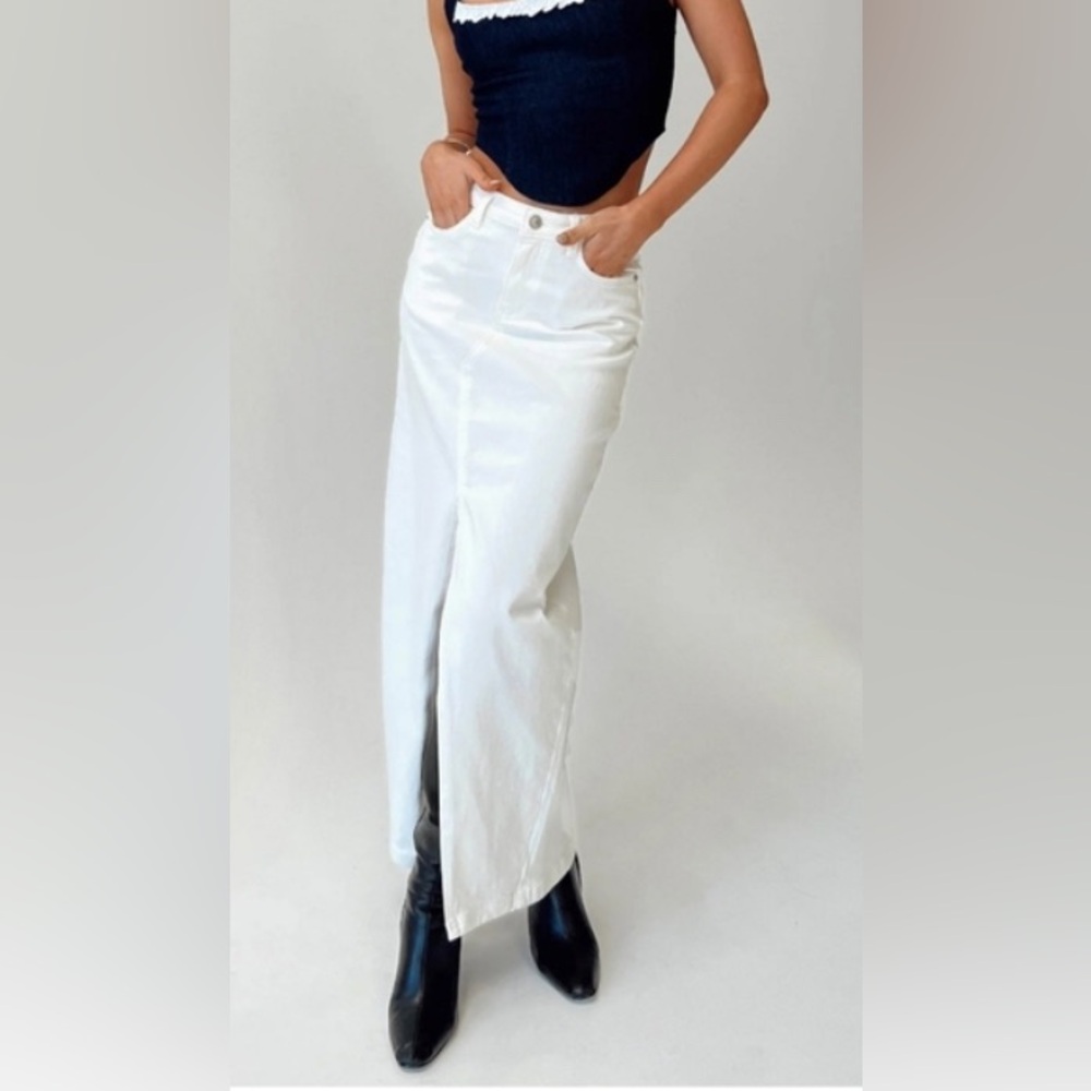 Princess Polly White Front Split Denim Midi Skirt | New without Tags